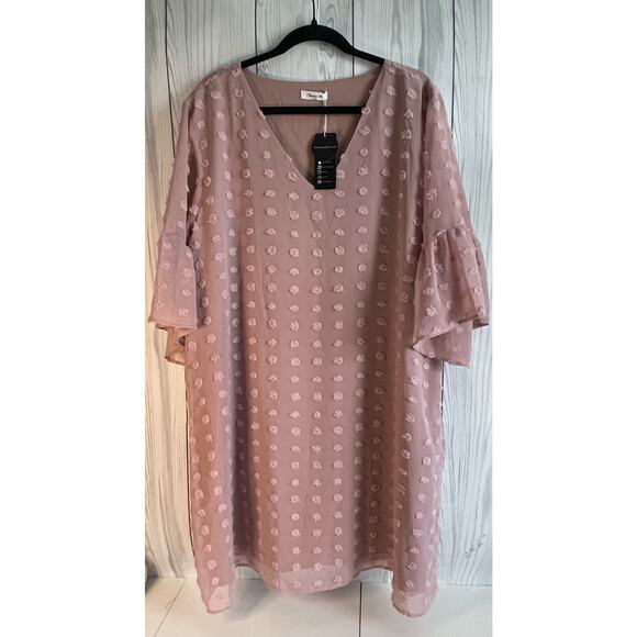 Blooming Jelly Dresses & Skirts - Blooming Jelly Womens Pink Dresse Short Sleeve V Neck Ruffle XXXL
